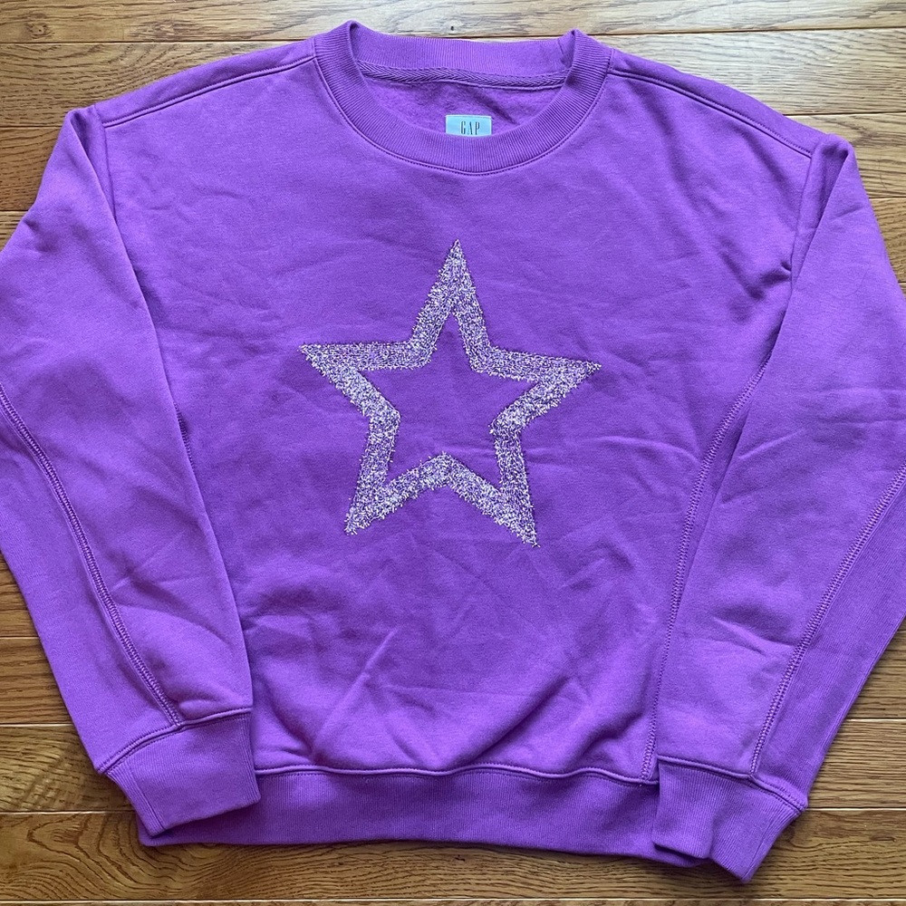 NEW! GAP Kids Purple Glitter Sparkle Star Sweatshirt (Size XXL/14-16) NWT